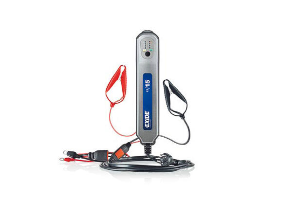 EXIDE Batterilader 12V/15A M/lykt og mulighet for fastmontering.